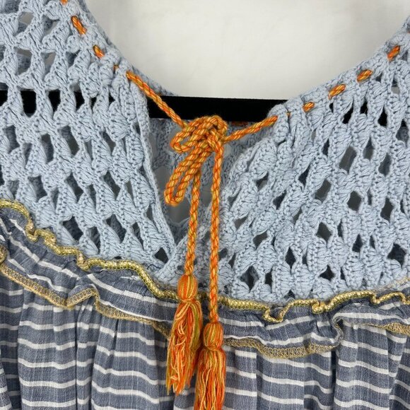 Free People Allora Crochet Cropped Boho Top Blue Stripe Medium - Picture 4 of 9